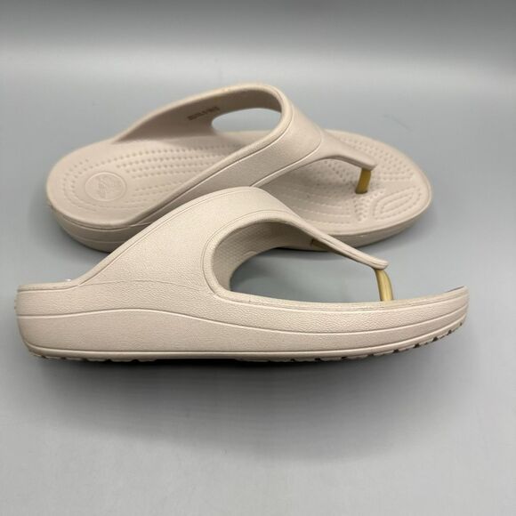 Crocs Boca Wedge Flip Flop Sandals Beige Comfort Women’s Size 8 - Picture 1 of 11